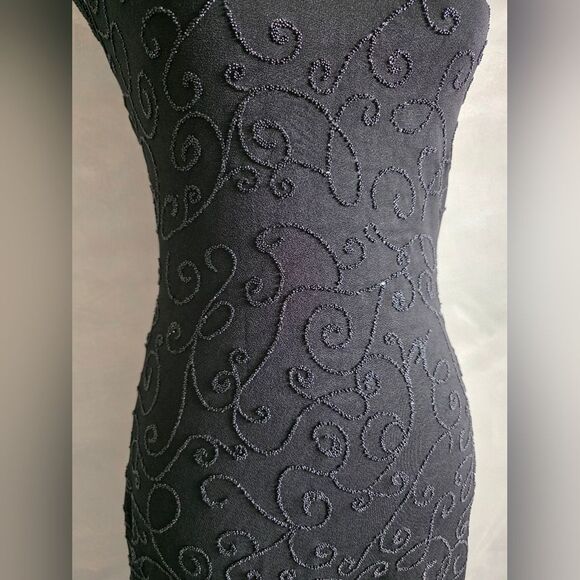 Vintage Black Halter Beaded Maxi Dress Cache Sz M - Picture 5 of 16